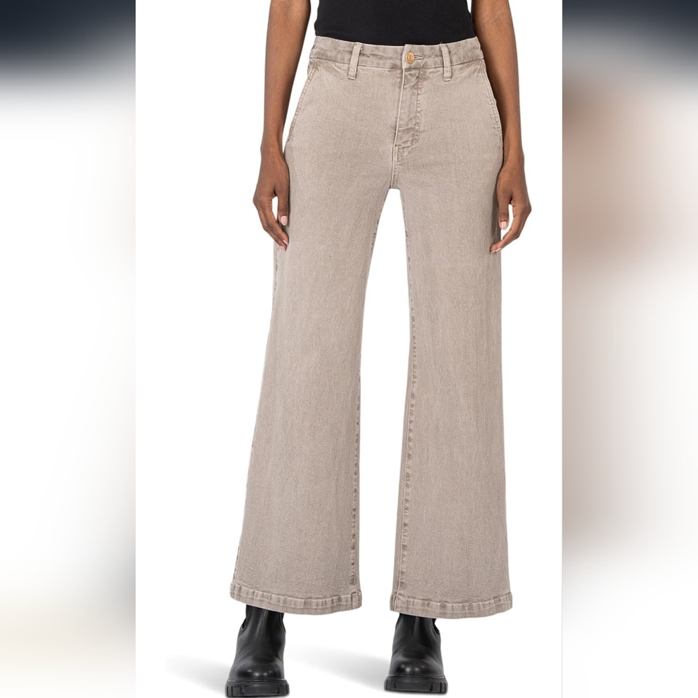 Kut From The Kloth Meg High Rise Fab Ab Wide Leg Slash Pocket Coffee Cream NWOT